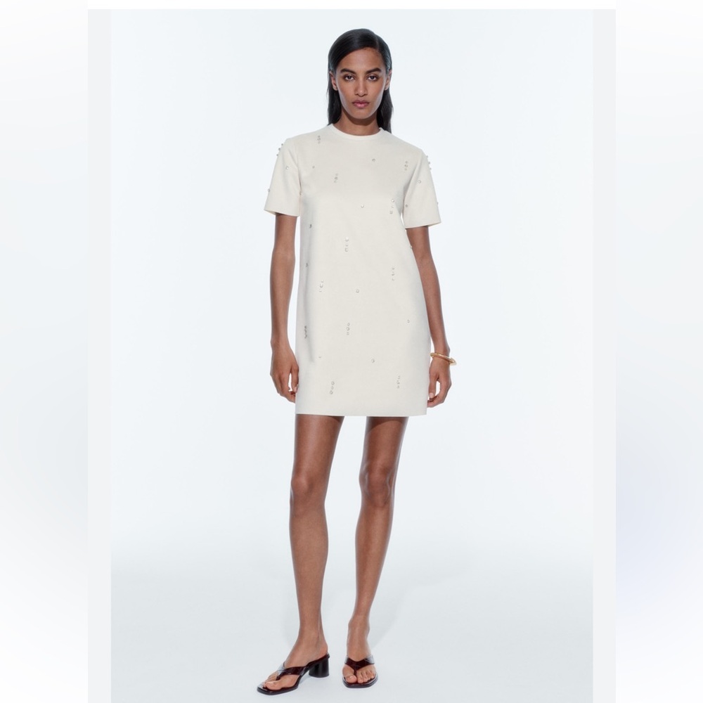 Zara Cream Short Sleeve Dress